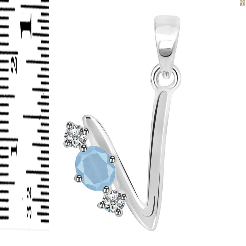 Aquamarine & White Topaz Alphabet V Pendant AQM-RDA-74.