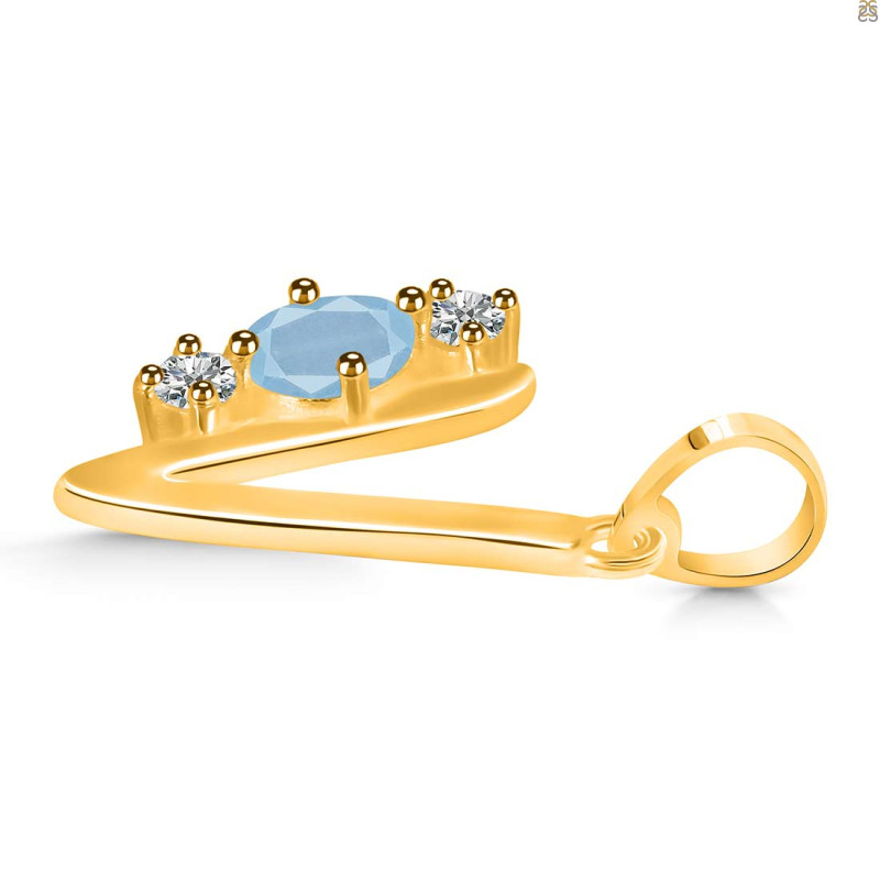 Aquamarine & White Topaz Alphabet V Pendant AQM-RDA-74.