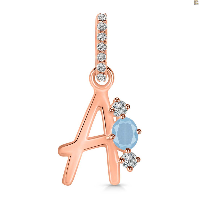Aquamarine & White Topaz Alphabet A Pendant AQM-RDA-79.