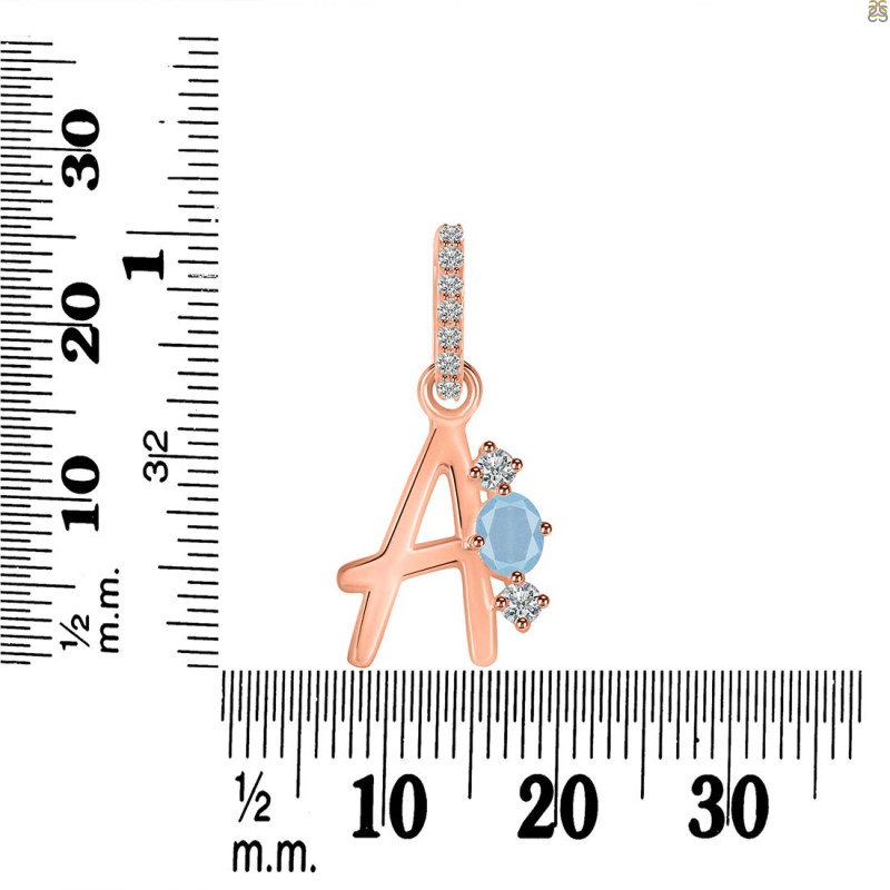 Aquamarine & White Topaz Alphabet A Pendant AQM-RDA-79.