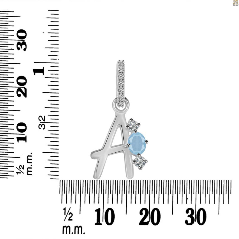 Aquamarine & White Topaz Alphabet A Pendant AQM-RDA-79.