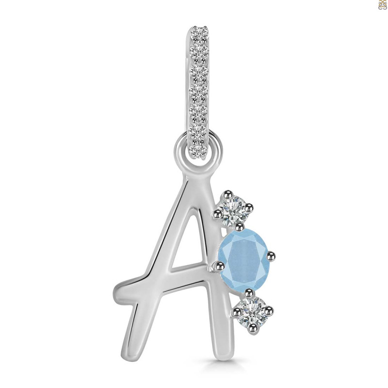 Aquamarine & White Topaz Alphabet A Pendant AQM-RDA-79.