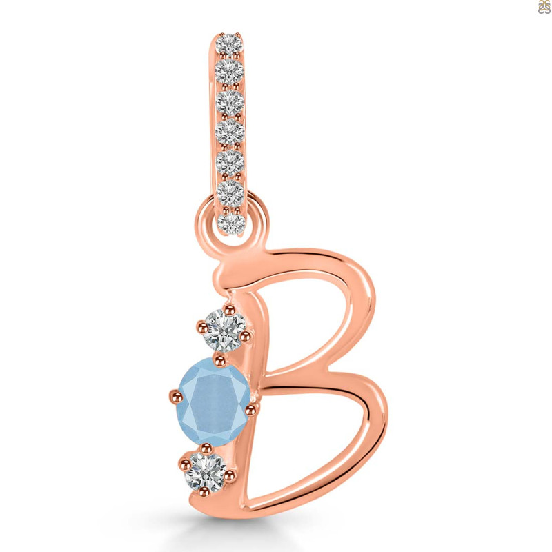 Aquamarine & White Topaz Alphabet B Pendant AQM-RDA-80.