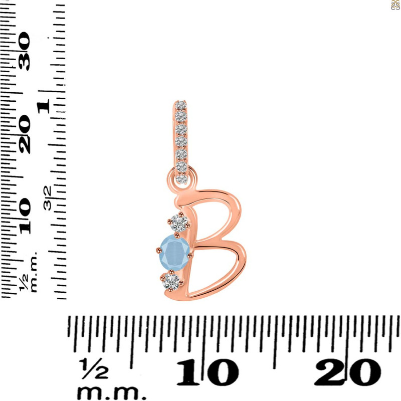 Aquamarine & White Topaz Alphabet B Pendant AQM-RDA-80.