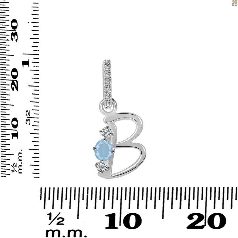 Aquamarine & White Topaz Alphabet B Pendant AQM-RDA-80.