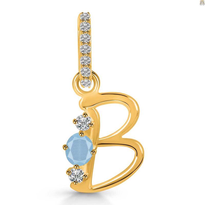Aquamarine & White Topaz Alphabet B Pendant AQM-RDA-80.