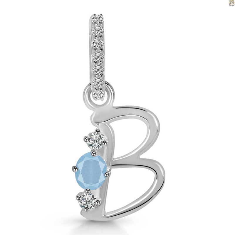 Aquamarine & White Topaz Alphabet B Pendant AQM-RDA-80.