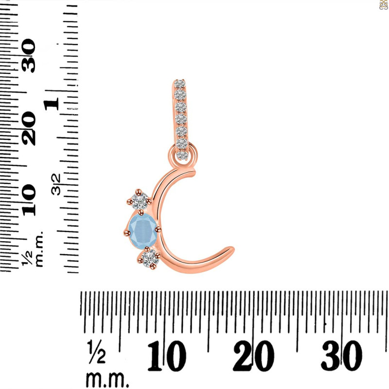 Aquamarine & White Topaz Alphabet C Pendant AQM-RDA-81.
