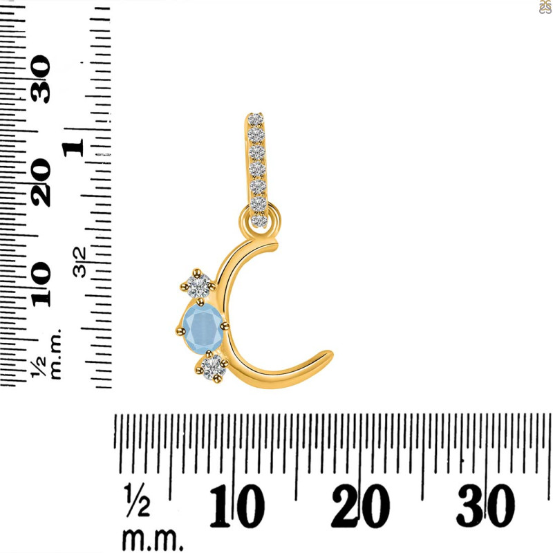 Aquamarine & White Topaz Alphabet C Pendant AQM-RDA-81.