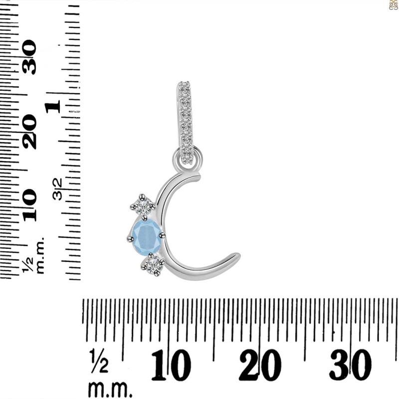 Aquamarine & White Topaz Alphabet C Pendant AQM-RDA-81.