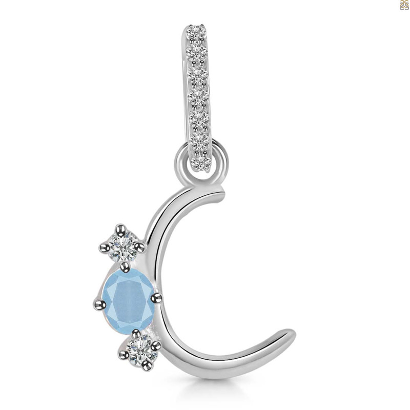 Aquamarine & White Topaz Alphabet C Pendant AQM-RDA-81.
