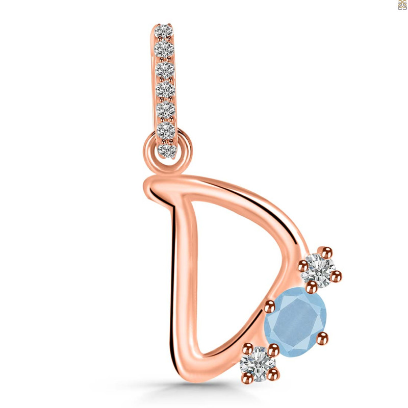 Aquamarine & White Topaz Alphabet D Pendant AQM-RDA-82.