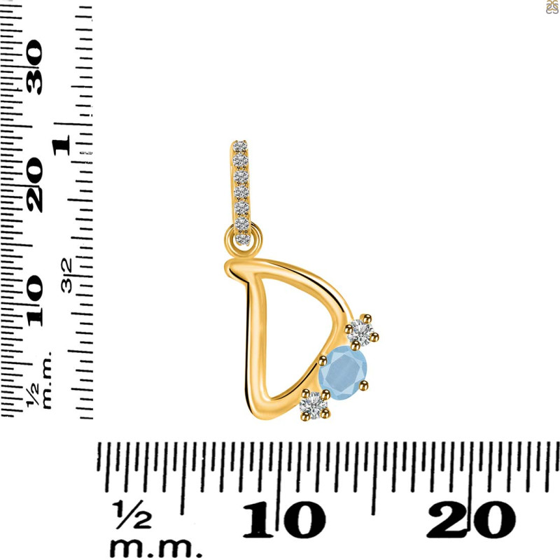 Aquamarine & White Topaz Alphabet D Pendant AQM-RDA-82.