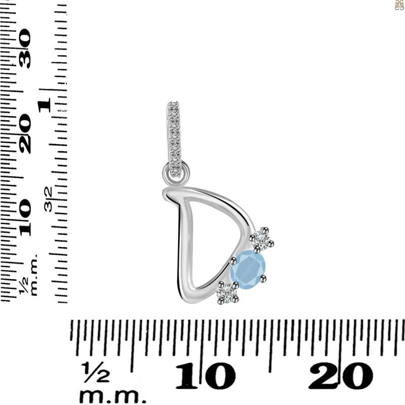 Aquamarine & White Topaz Alphabet D Pendant AQM-RDA-82.