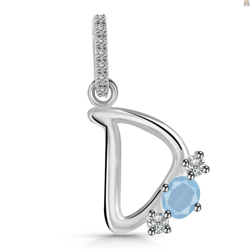 Aquamarine & White Topaz Alphabet D Pendant AQM-RDA-82.
