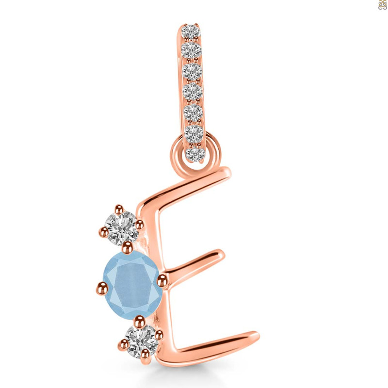 Aquamarine & White Topaz Alphabet E Pendant AQM-RDA-83.