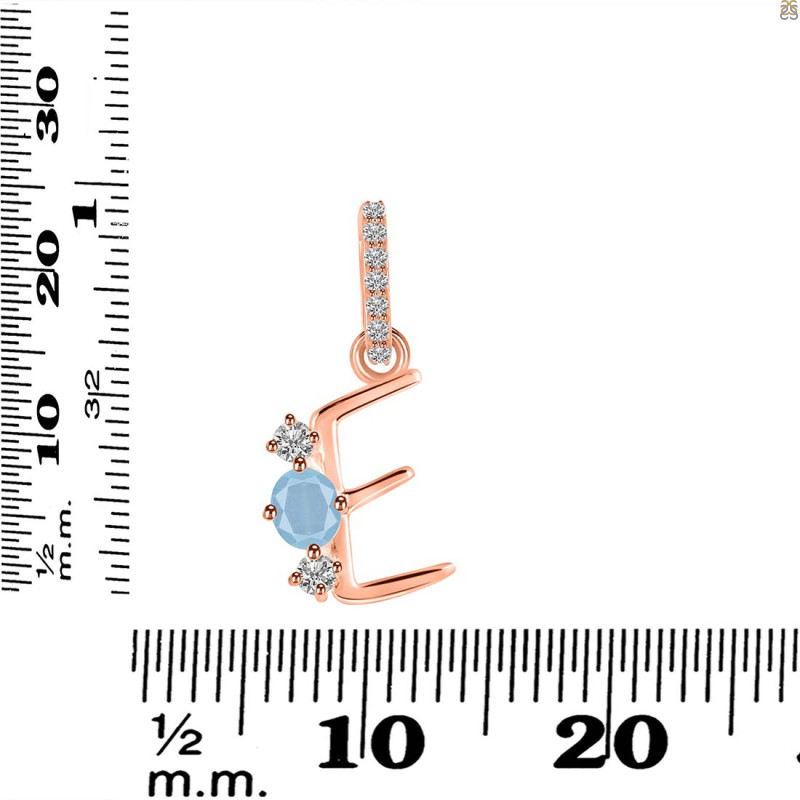 Aquamarine & White Topaz Alphabet E Pendant AQM-RDA-83.