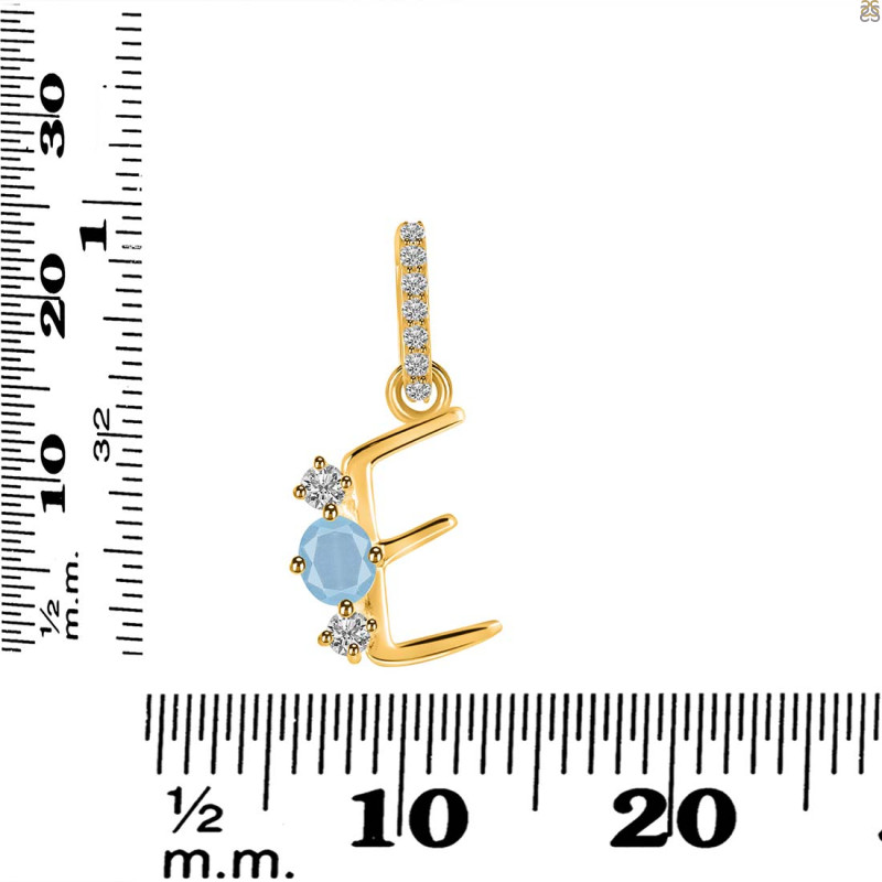 Aquamarine & White Topaz Alphabet E Pendant AQM-RDA-83.