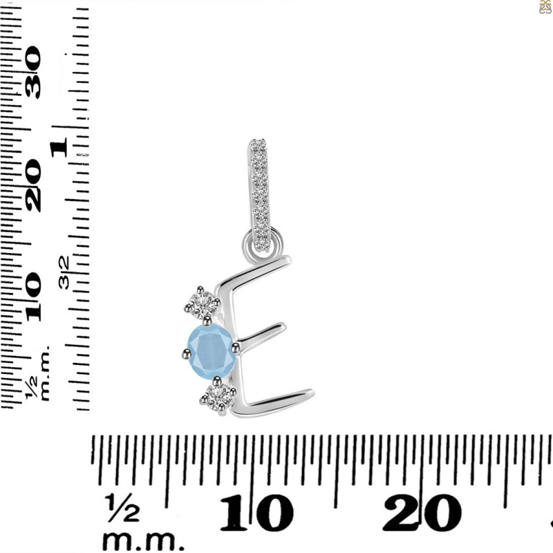 Aquamarine & White Topaz Alphabet E Pendant AQM-RDA-83.
