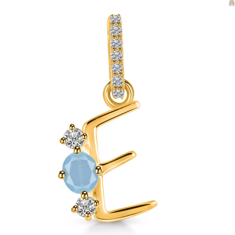 Aquamarine & White Topaz Alphabet E Pendant AQM-RDA-83.