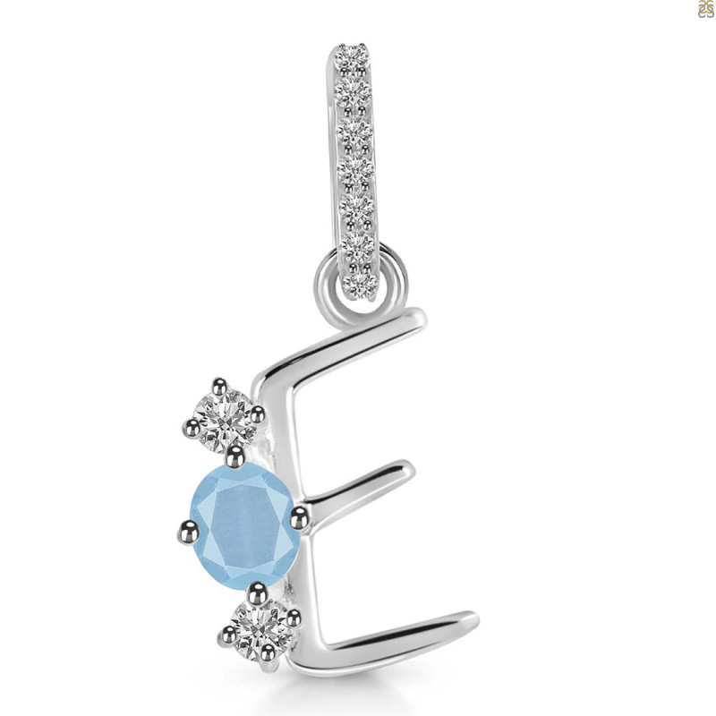 Aquamarine & White Topaz Alphabet E Pendant AQM-RDA-83.