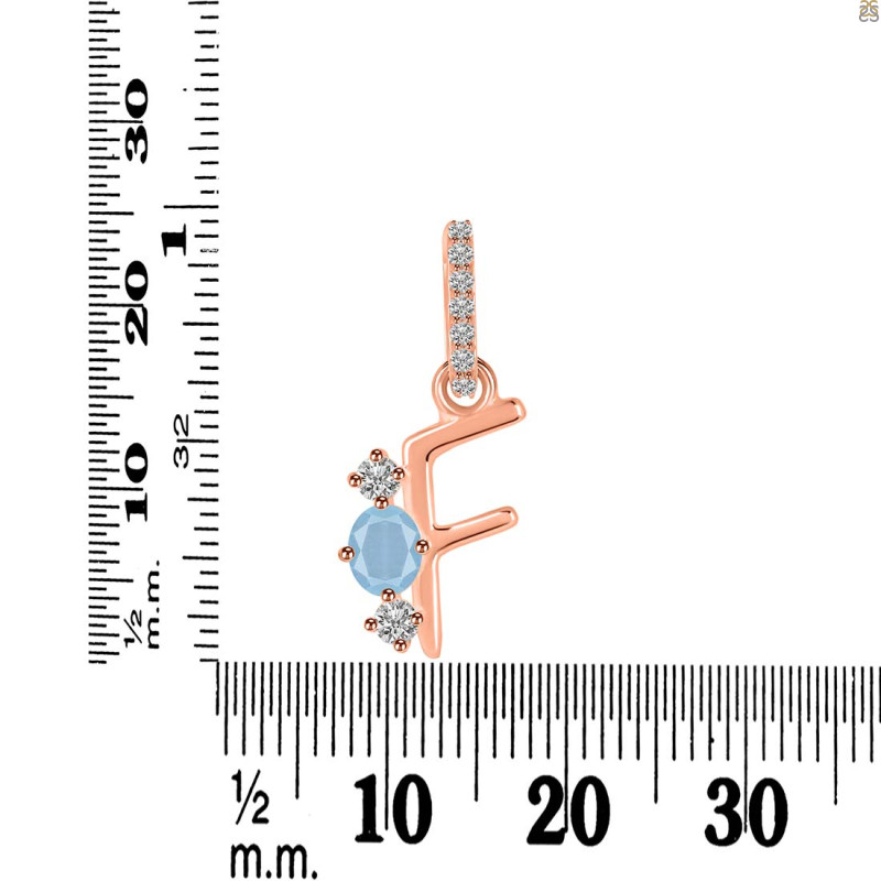 Aquamarine & White Topaz Alphabet F Pendant AQM-RDA-84.