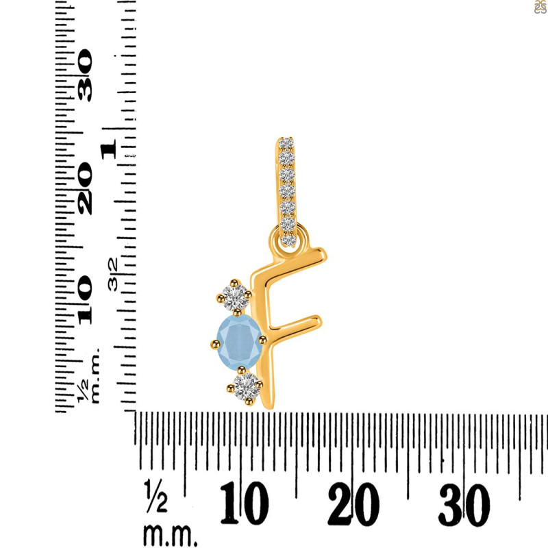 Aquamarine & White Topaz Alphabet F Pendant AQM-RDA-84.