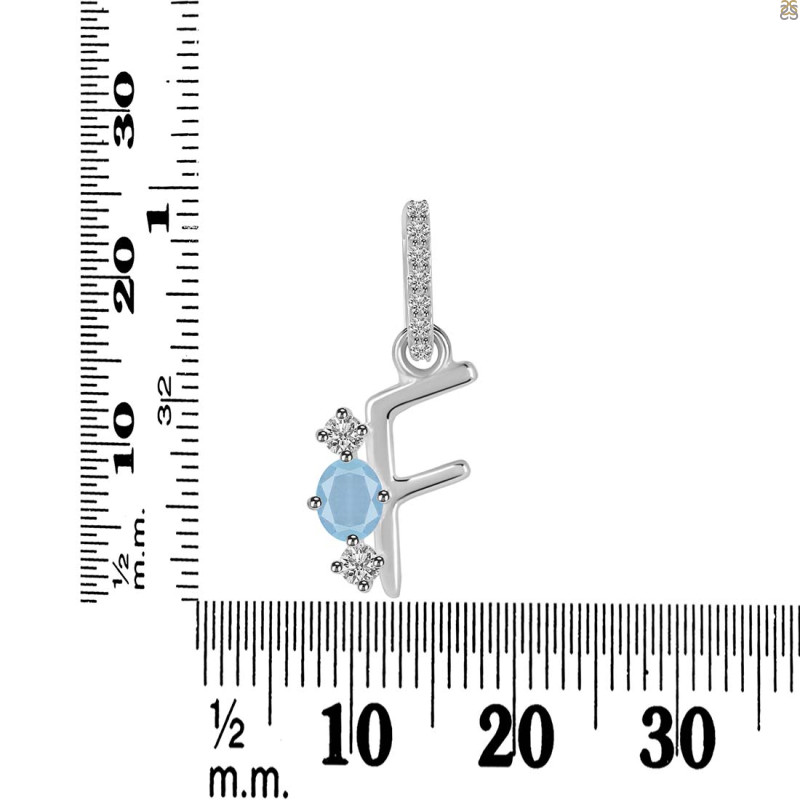 Aquamarine & White Topaz Alphabet F Pendant AQM-RDA-84.