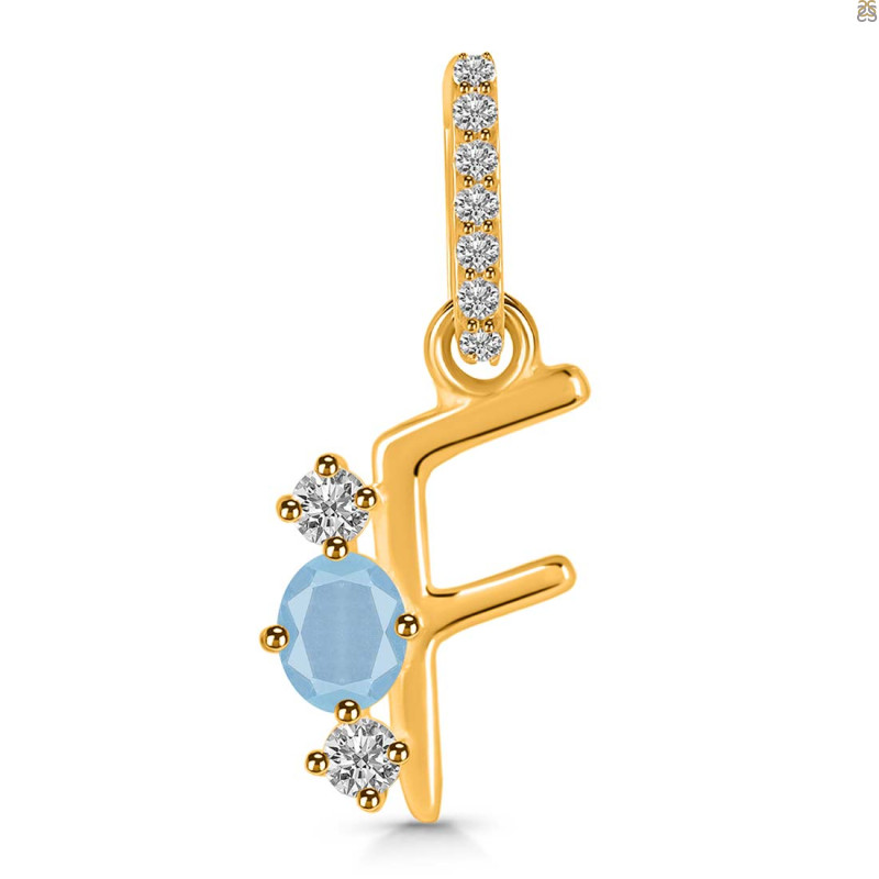 Aquamarine & White Topaz Alphabet F Pendant AQM-RDA-84.