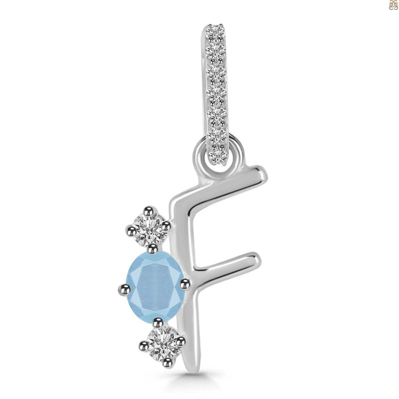 Aquamarine & White Topaz Alphabet F Pendant AQM-RDA-84.