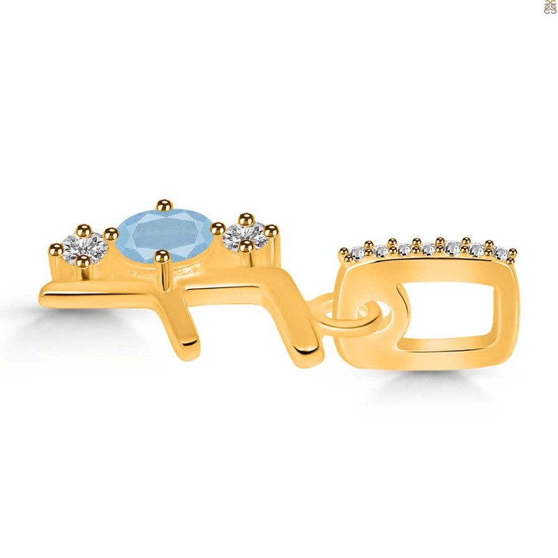 Aquamarine & White Topaz Alphabet F Pendant AQM-RDA-84.
