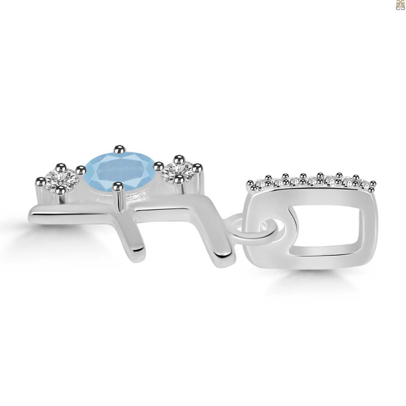 Aquamarine & White Topaz Alphabet F Pendant