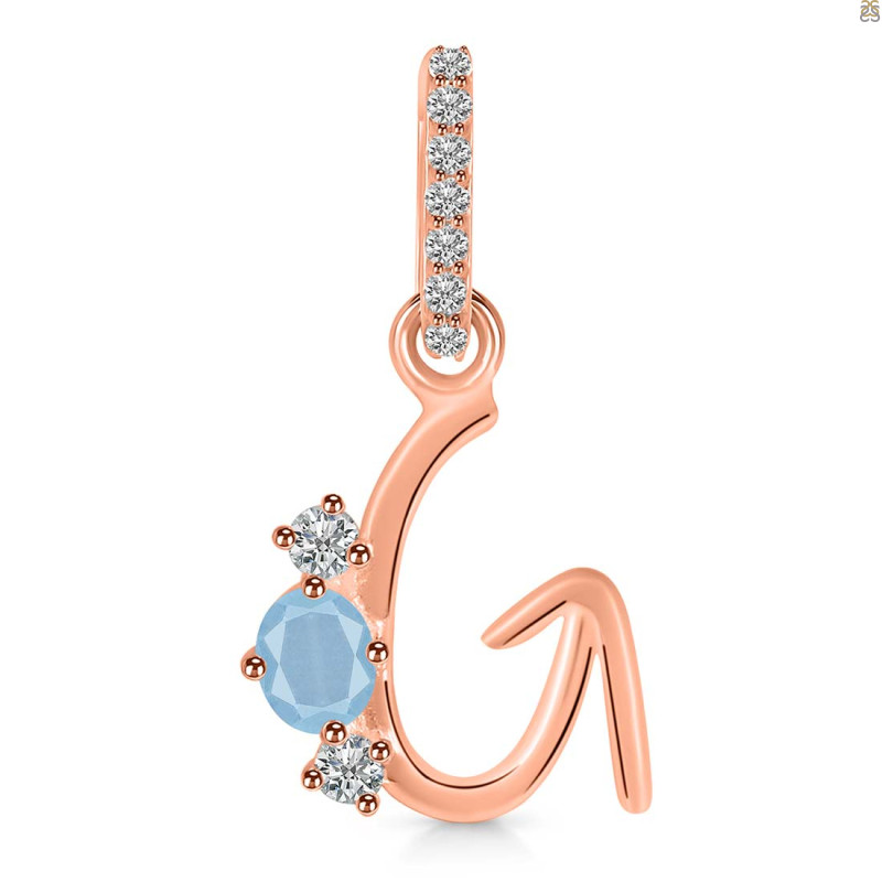 Aquamarine & White Topaz Alphabet G Pendant AQM-RDA-85.