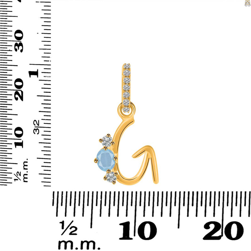 Aquamarine & White Topaz Alphabet G Pendant AQM-RDA-85.