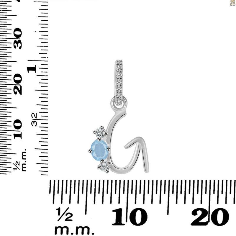 Aquamarine & White Topaz Alphabet G Pendant AQM-RDA-85.