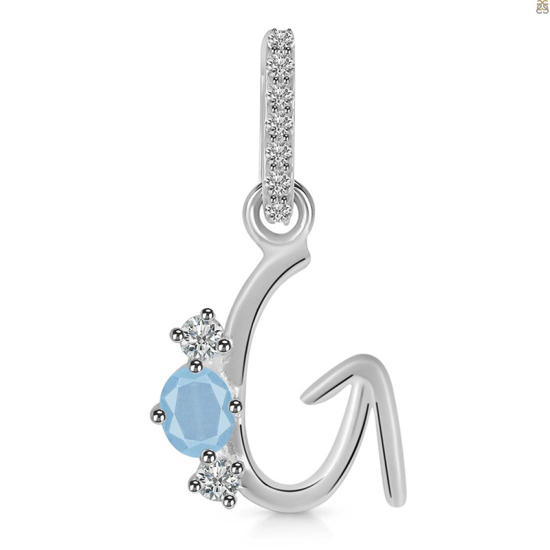 Aquamarine & White Topaz Alphabet G Pendant AQM-RDA-85.