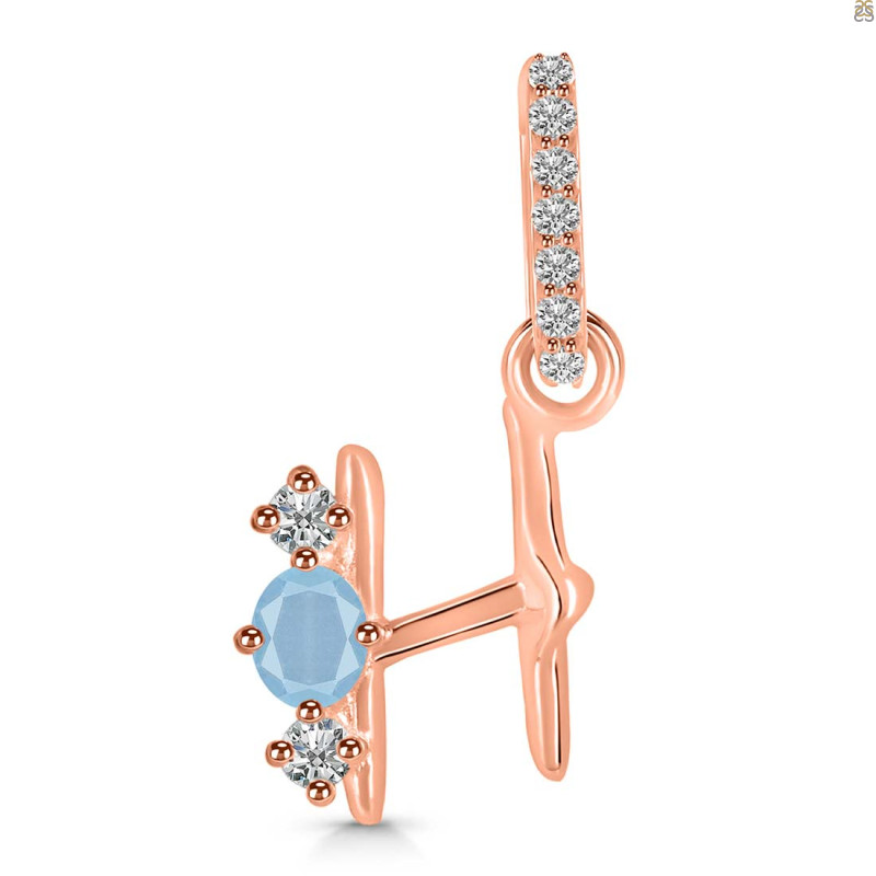 Aquamarine & White Topaz Alphabet H Pendant AQM-RDA-86.