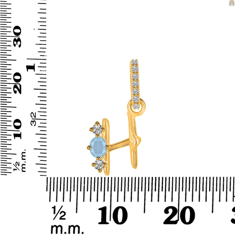 Aquamarine & White Topaz Alphabet H Pendant AQM-RDA-86.