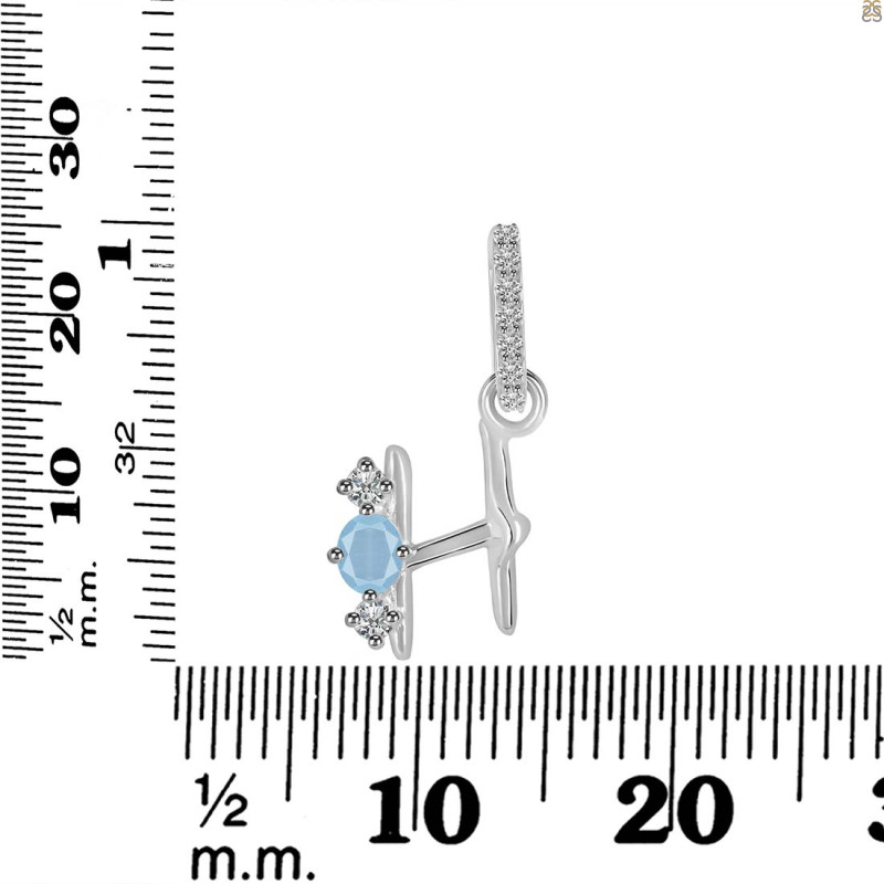Aquamarine & White Topaz Alphabet H Pendant AQM-RDA-86.
