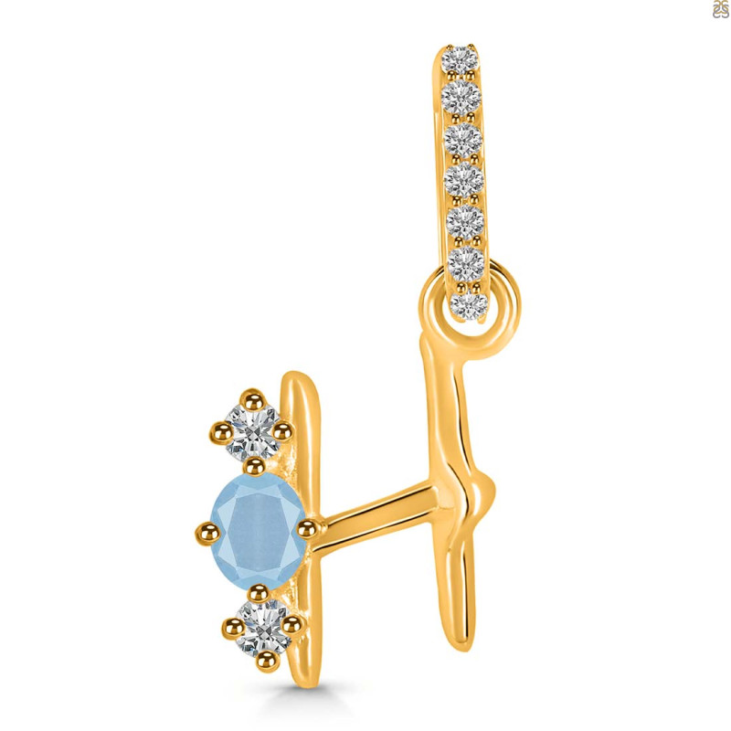Aquamarine & White Topaz Alphabet H Pendant AQM-RDA-86.