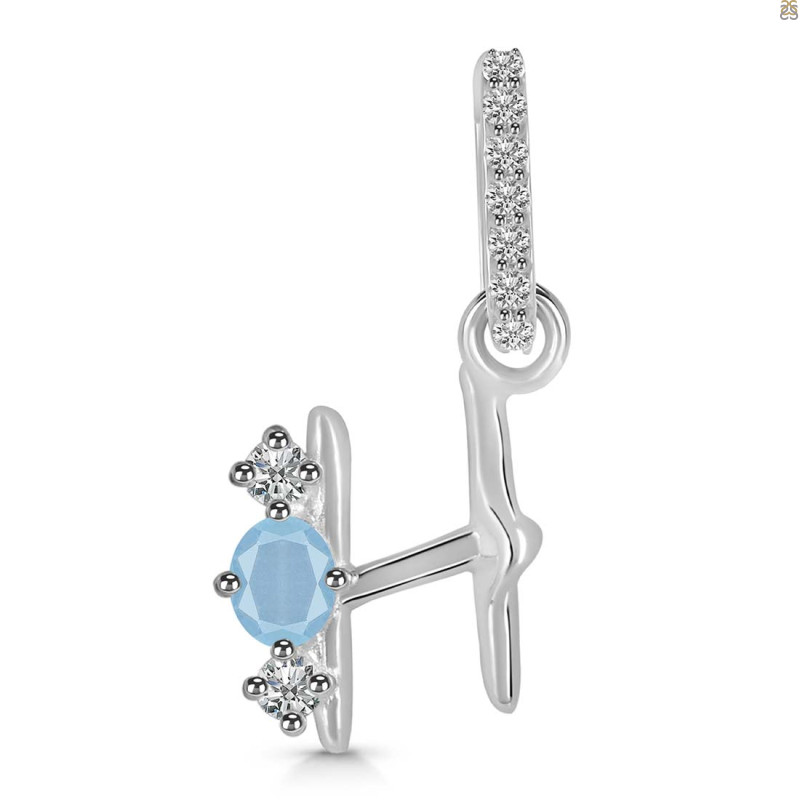 Aquamarine & White Topaz Alphabet H Pendant AQM-RDA-86.