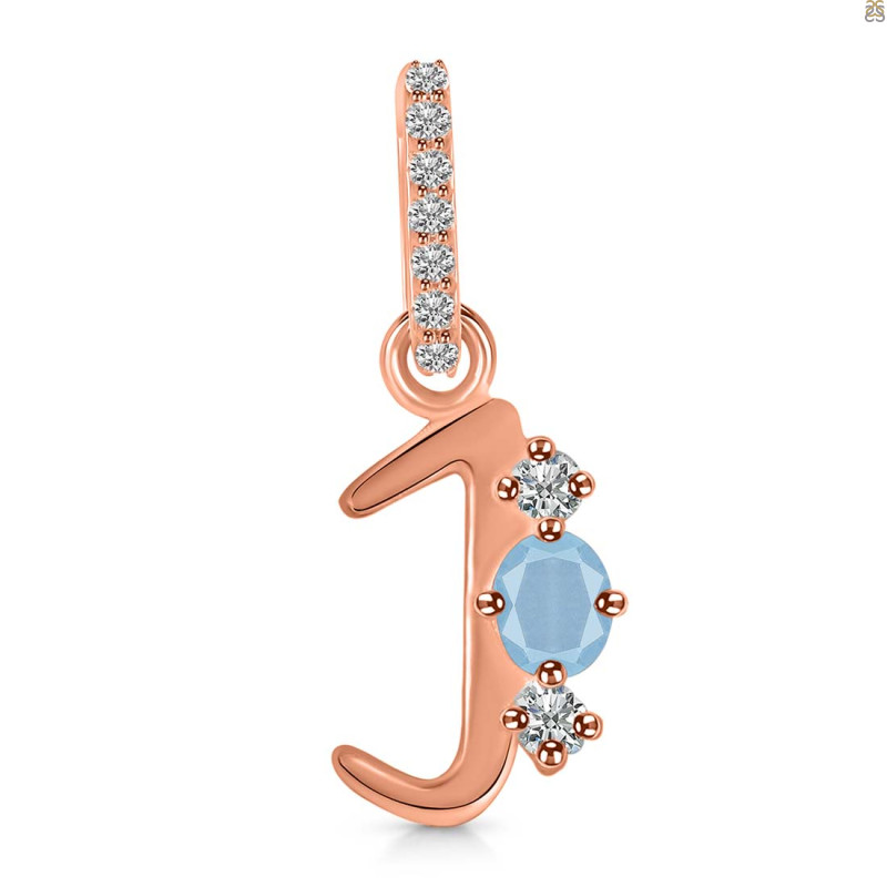 Aquamarine & White Topaz Alphabet J Pendant AQM-RDA-88.