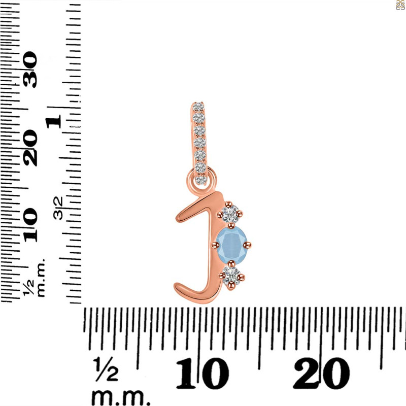 Aquamarine & White Topaz Alphabet J Pendant AQM-RDA-88.