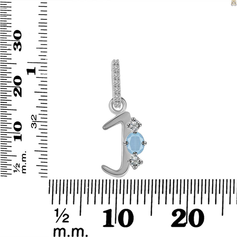 Aquamarine & White Topaz Alphabet J Pendant AQM-RDA-88.
