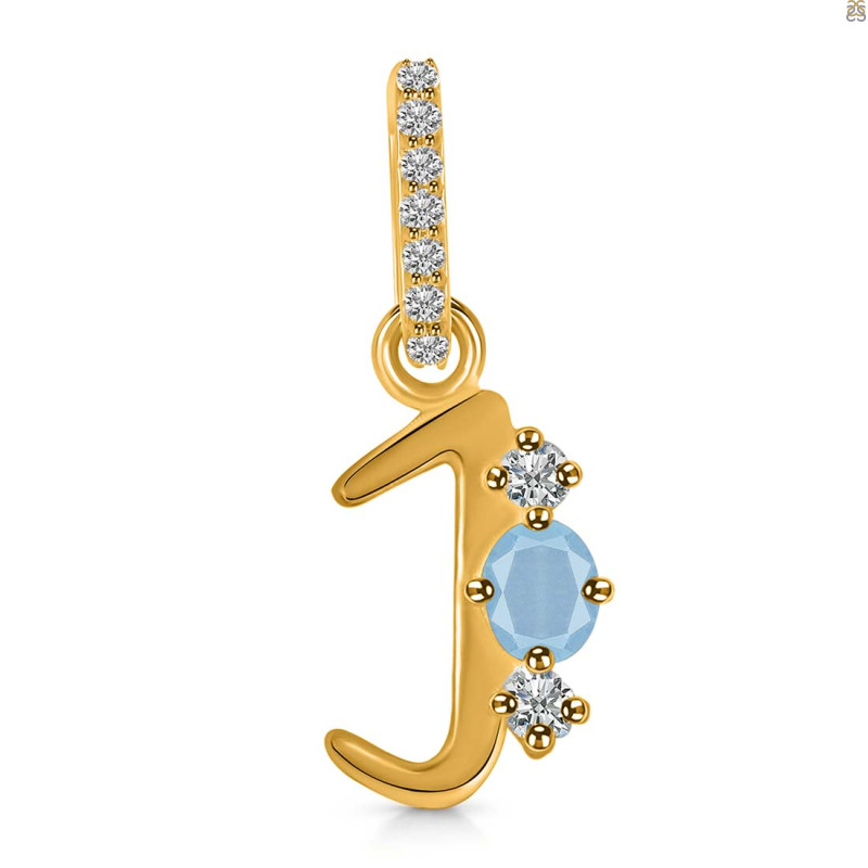 Aquamarine & White Topaz Alphabet J Pendant AQM-RDA-88.