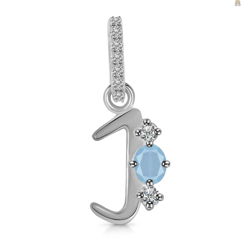 Aquamarine & White Topaz Alphabet J Pendant AQM-RDA-88.