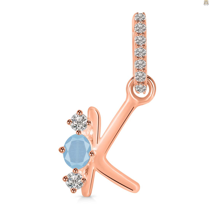 Aquamarine & White Topaz Alphabet K Pendant AQM-RDA-89.