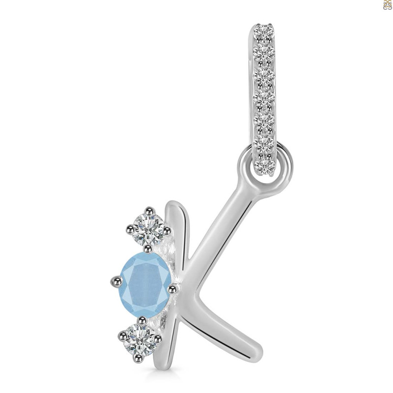 Aquamarine & White Topaz Alphabet K Pendant AQM-RDA-89.