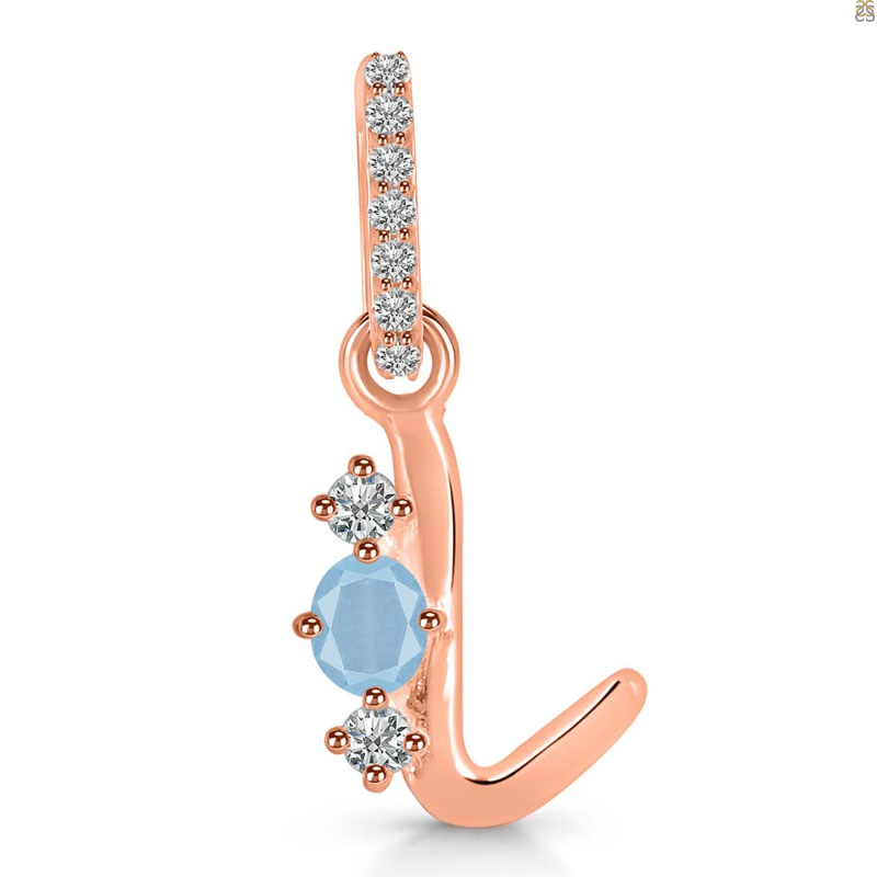 Aquamarine & White Topaz Alphabet L Pendant AQM-RDA-90.