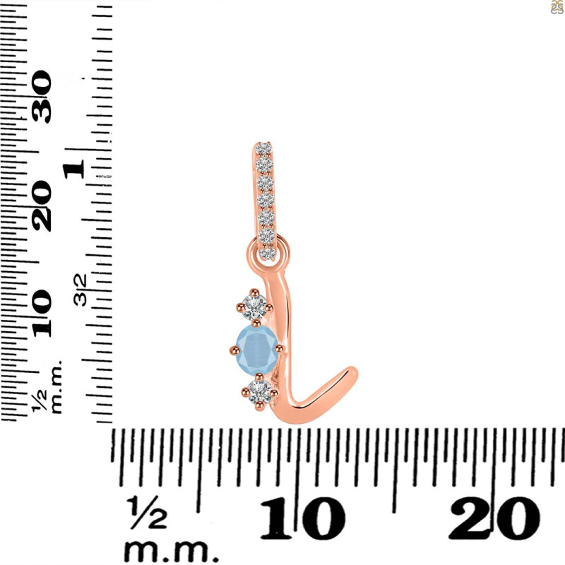 Aquamarine & White Topaz Alphabet L Pendant AQM-RDA-90.